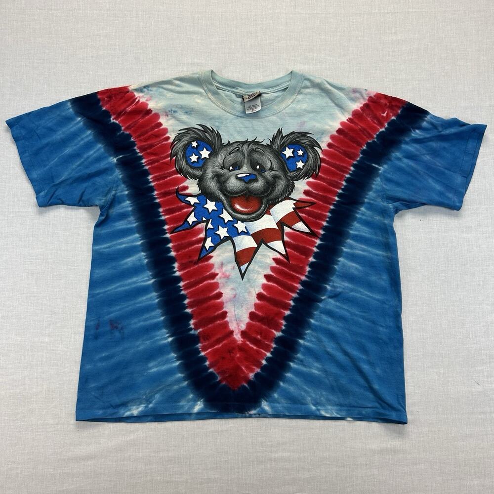 Vintage Grateful Dead Patriotic Tie Dye T-Shirt Mens XL Dancing Bear USA Graphic
